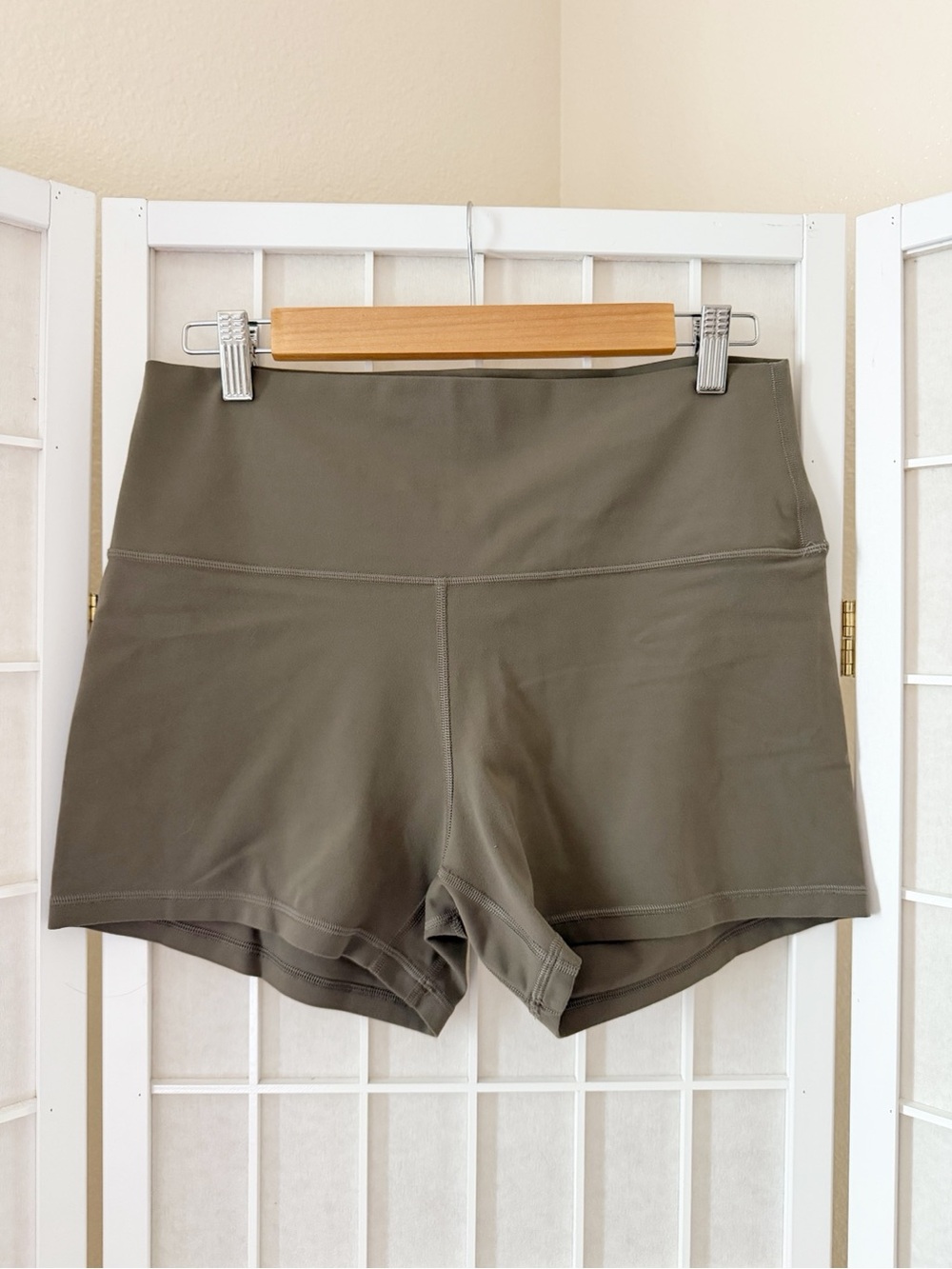 Lululemon Olive Khaki Green High Waisted Bicycle Shorts